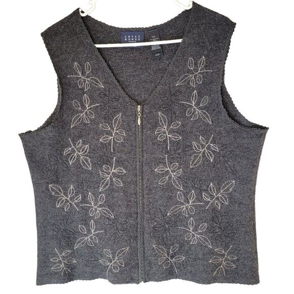 Vintage Crazy Horse Sweater Vest Womens XLP Wool Full Zip Embroidered Dark Gray - Picture 1 of 8